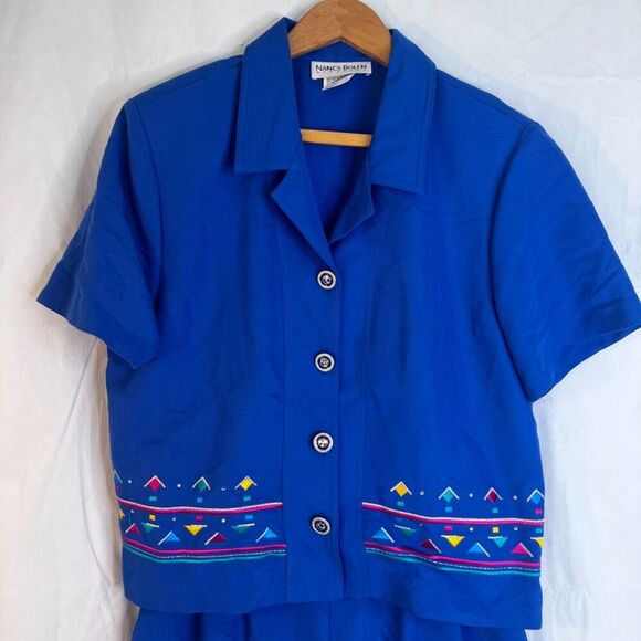 Nancy Bolen City Girl Y2K Short Set Quirky Eclectic Patterned Hem Top Size 10 MD - Picture 2 of 16